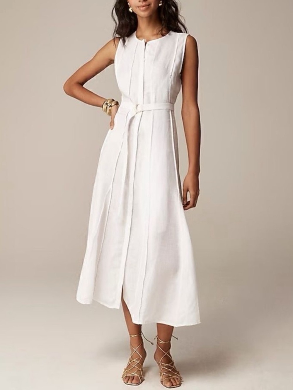NWT J. Crew White Linen Seamed Detail Sleeveless Midi Dress 3X Orig. $248!